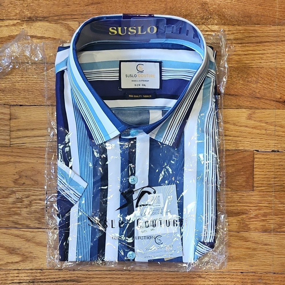 Suslo Couture Men's Multi-Blue Striped Casual Shirt